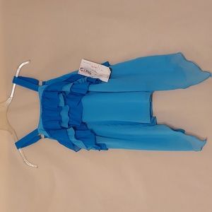 D-Signed Blue Layered Ruffle Front Asymmetrical Hem Top